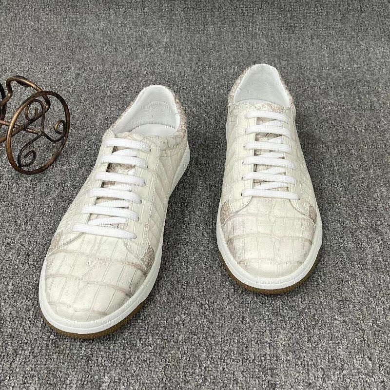 Men's Himalayan White Crocodile Leather Casual Sneakers