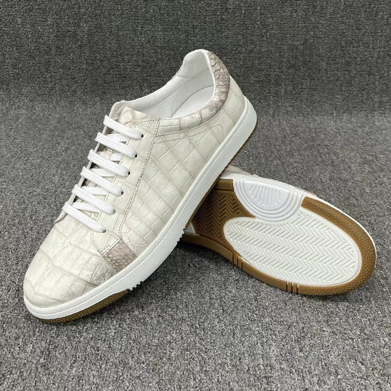 Men's Himalayan White Crocodile Leather Casual Sneakers