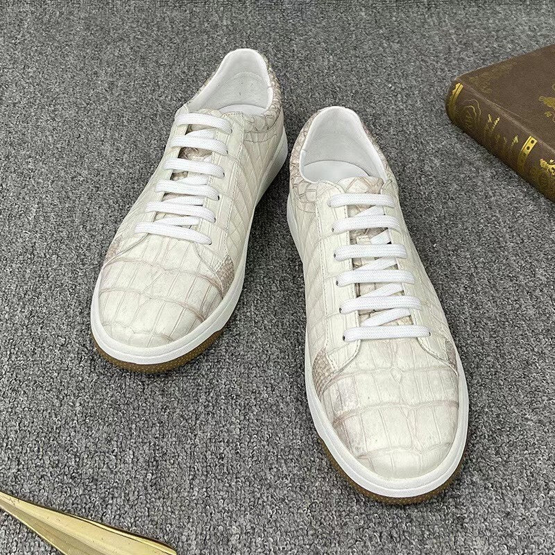Men's Himalayan White Crocodile Leather Casual Sneakers