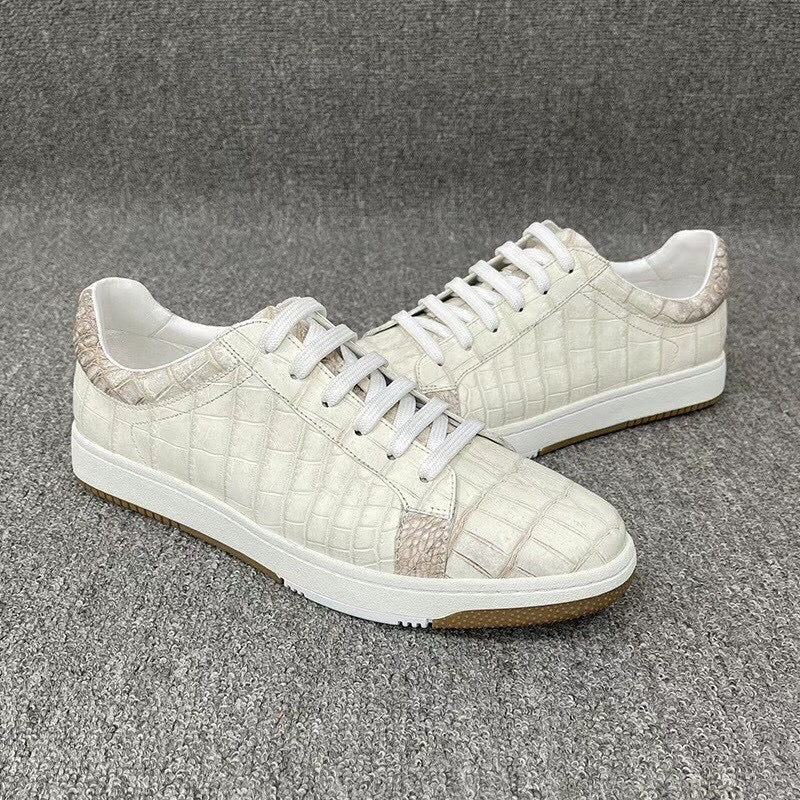 Men's Himalayan White Crocodile Leather Casual Sneakers