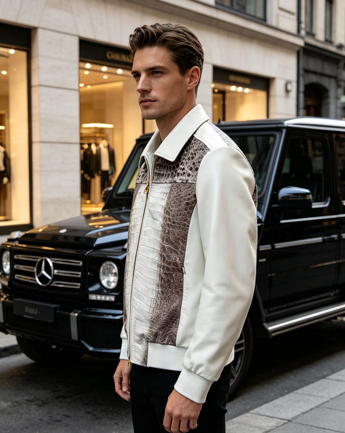 Himalayan Crocodile & Lamhbskin Leather Jacket