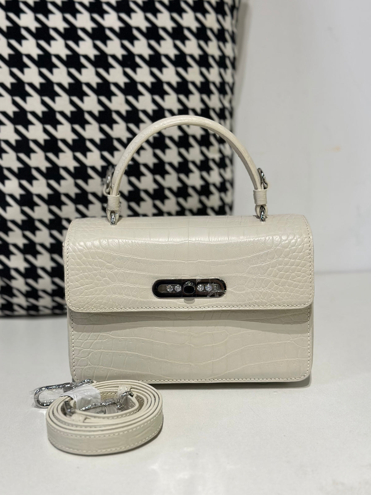 Crocodile Leather Top Handle Cross Body Bag