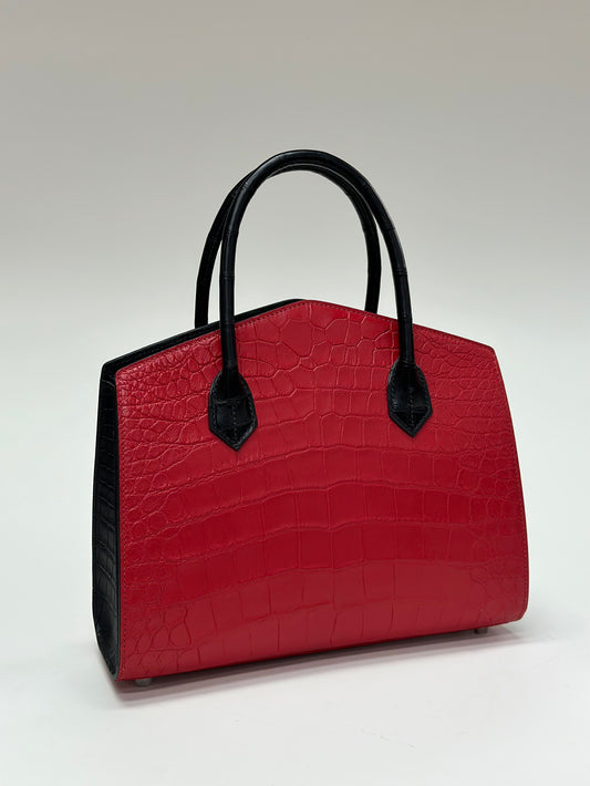 Crocodile Leather Top Handle Bag Red