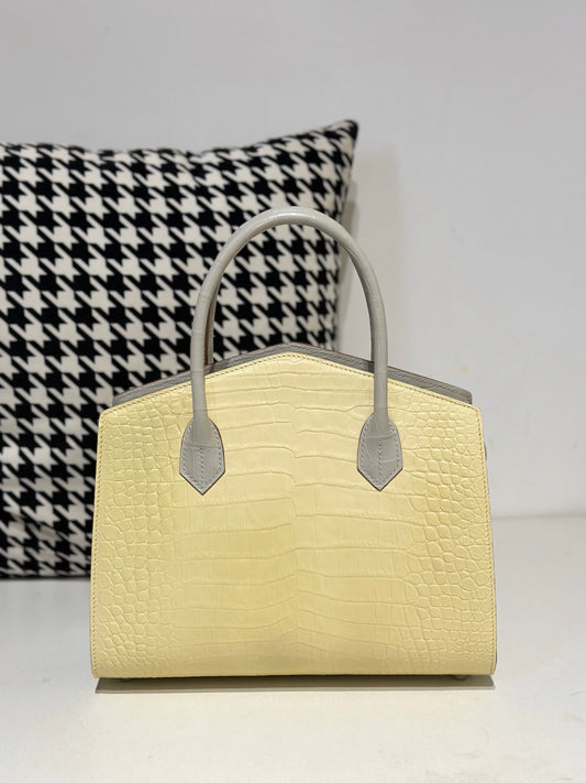 Crocodile Leather Top Handle Bag Yellow