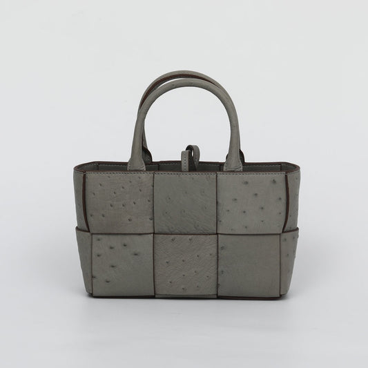 Genuine Ostrich Leather Mini Woven Satchel Top Handle Bag