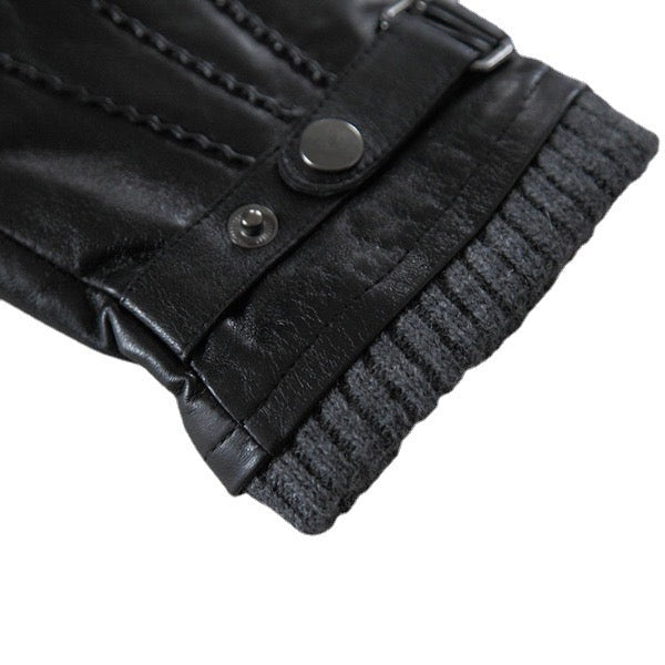 Mens Genuine Leather Warm Driving Gloves Winter Gloves Morocycle Snap Cuff Gloves Touchscreen Gloves
