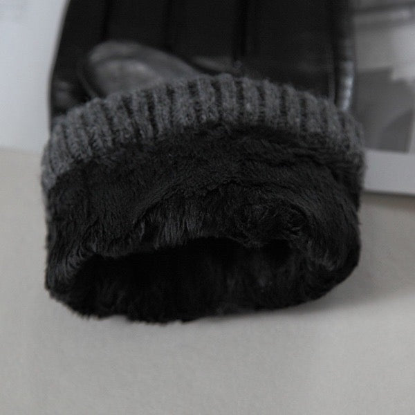 Mens Genuine Leather Warm Driving Gloves Winter Gloves Morocycle Snap Cuff Gloves Touchscreen Gloves