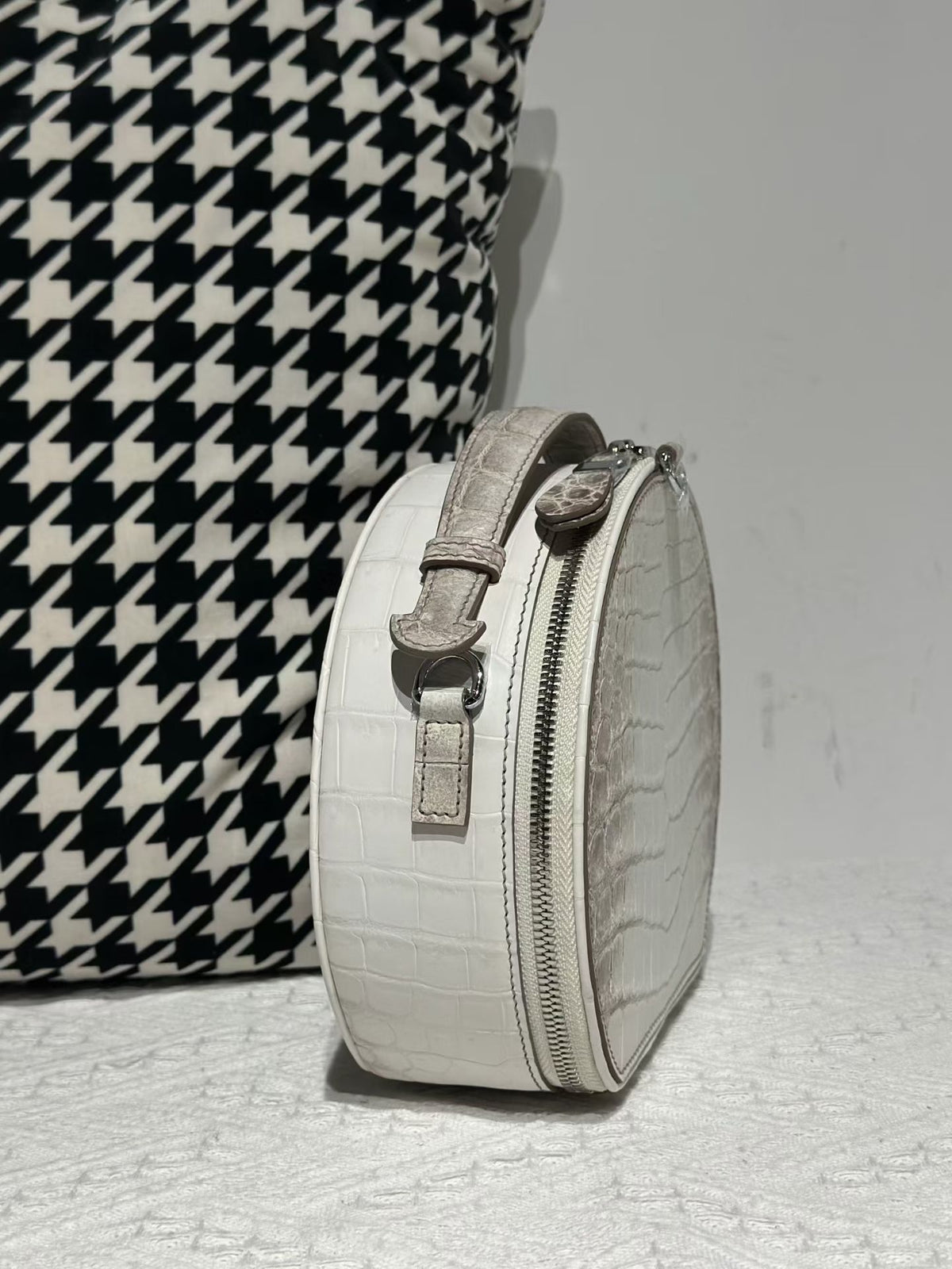 Crocodile Apple Bag , Himalaya White Crocodile Leather Round Circle Apple Bag