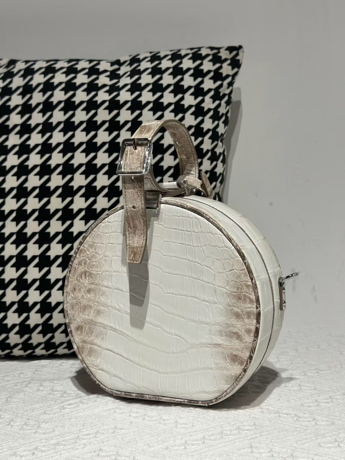 Crocodile Apple Bag , Himalaya White Crocodile Leather Round Circle Apple Bag