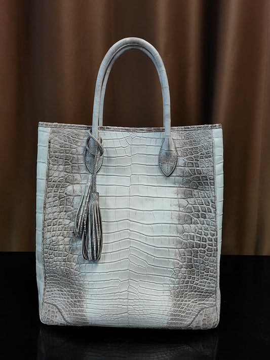 Unisex Large Crocodile Leather Laptop Business Briefcase Shopper Tote Bag Himalaya White