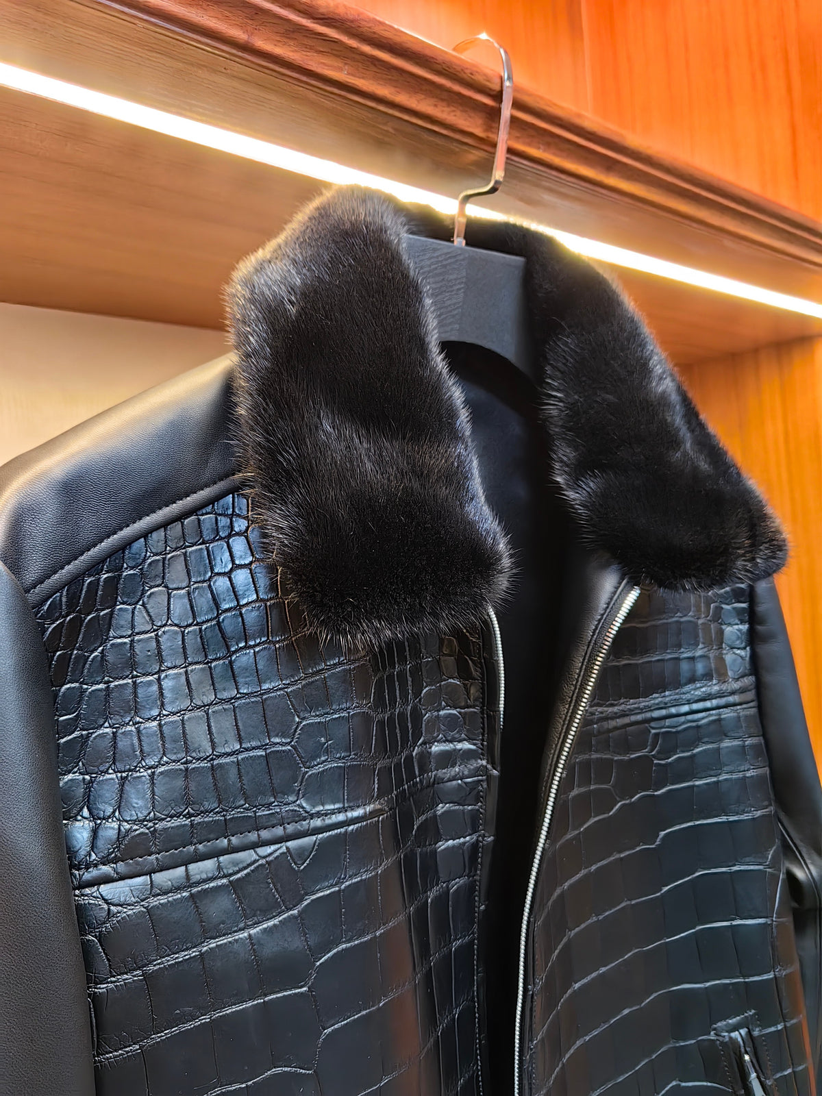 Crocodile & Lambskin Leather Jacket Black