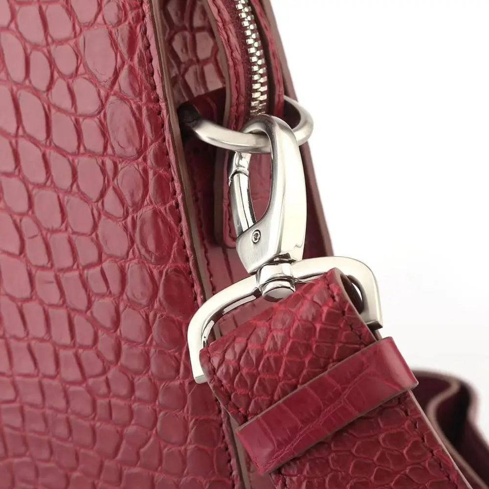 Men's Crocodile Leather Briefcase with Front Zip Pocket Red