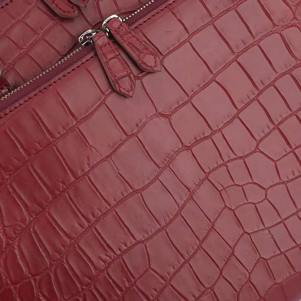Men's Crocodile Leather Briefcase with Front Zip Pocket Red