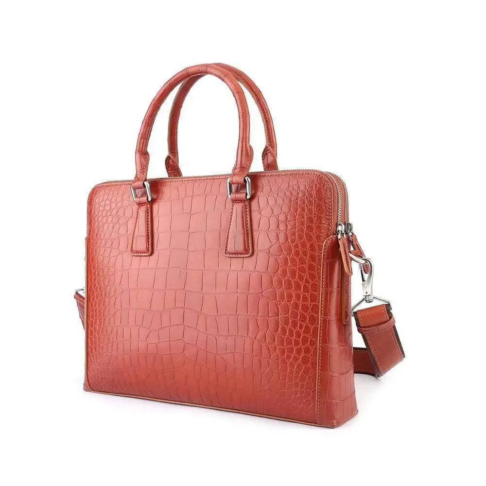 Men's Crocodile Leather Laptop Bags Briefcase Orange