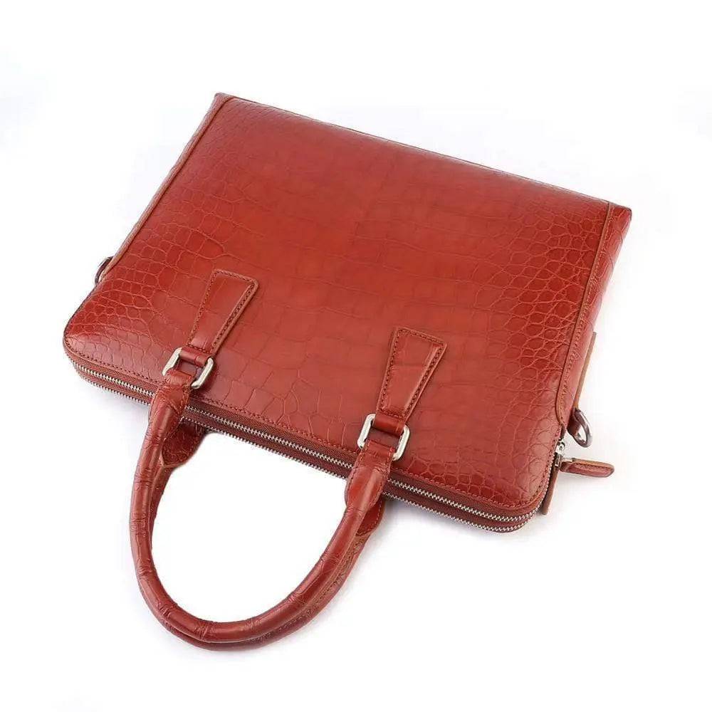 Men's Crocodile Leather Laptop Bags Briefcase Orange