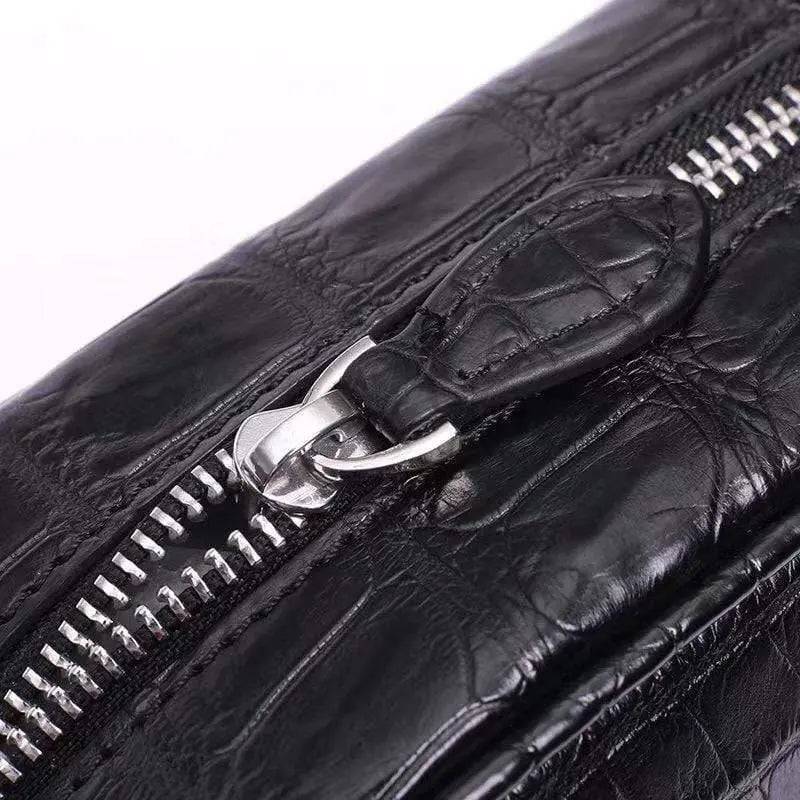 Men's Genuine Crocodile Leather Zip Messenger Bag