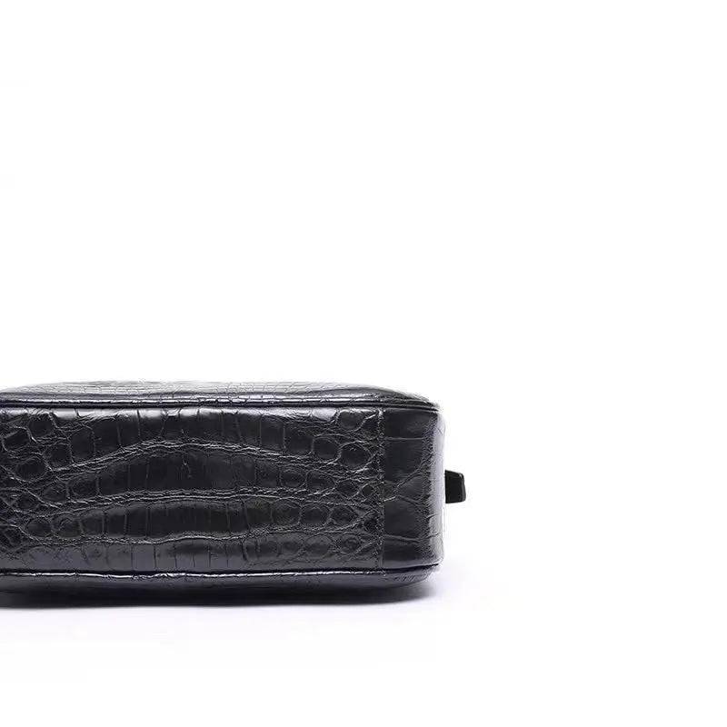 Men's Genuine Crocodile Leather Zip Messenger Bag