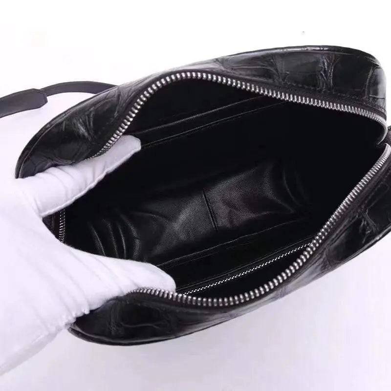 Men's Genuine Crocodile Leather Zip Messenger Bag