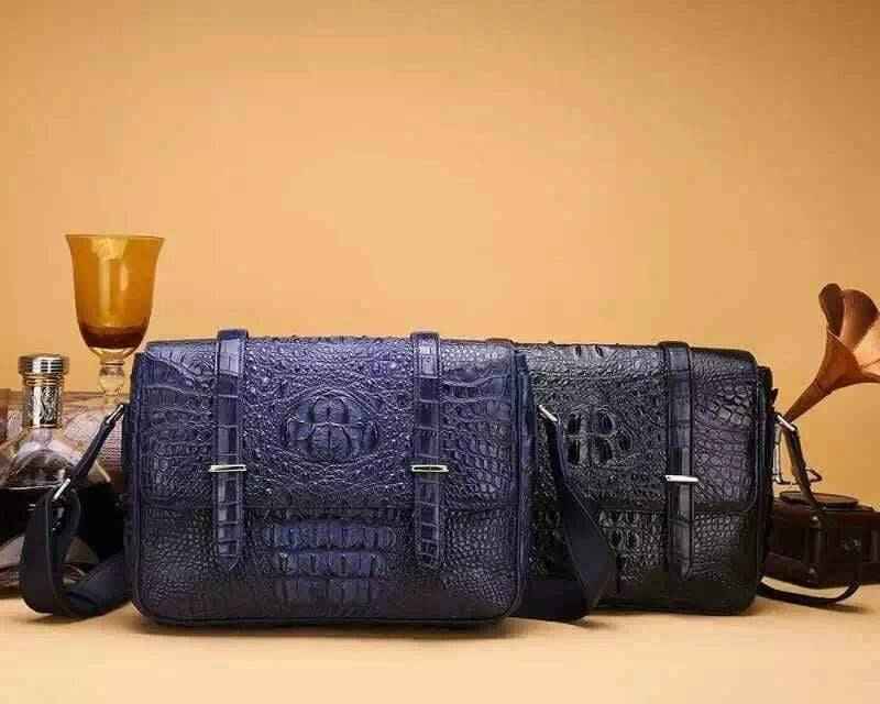 Mens Genuine Crocodile Laptop Bag Messenger Bag Briefcase