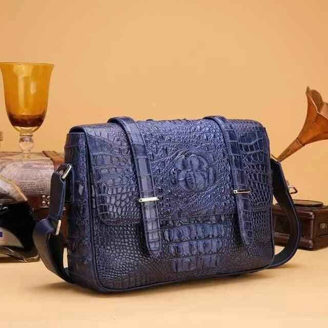 Mens Genuine Crocodile Laptop Bag Messenger Bag Briefcase