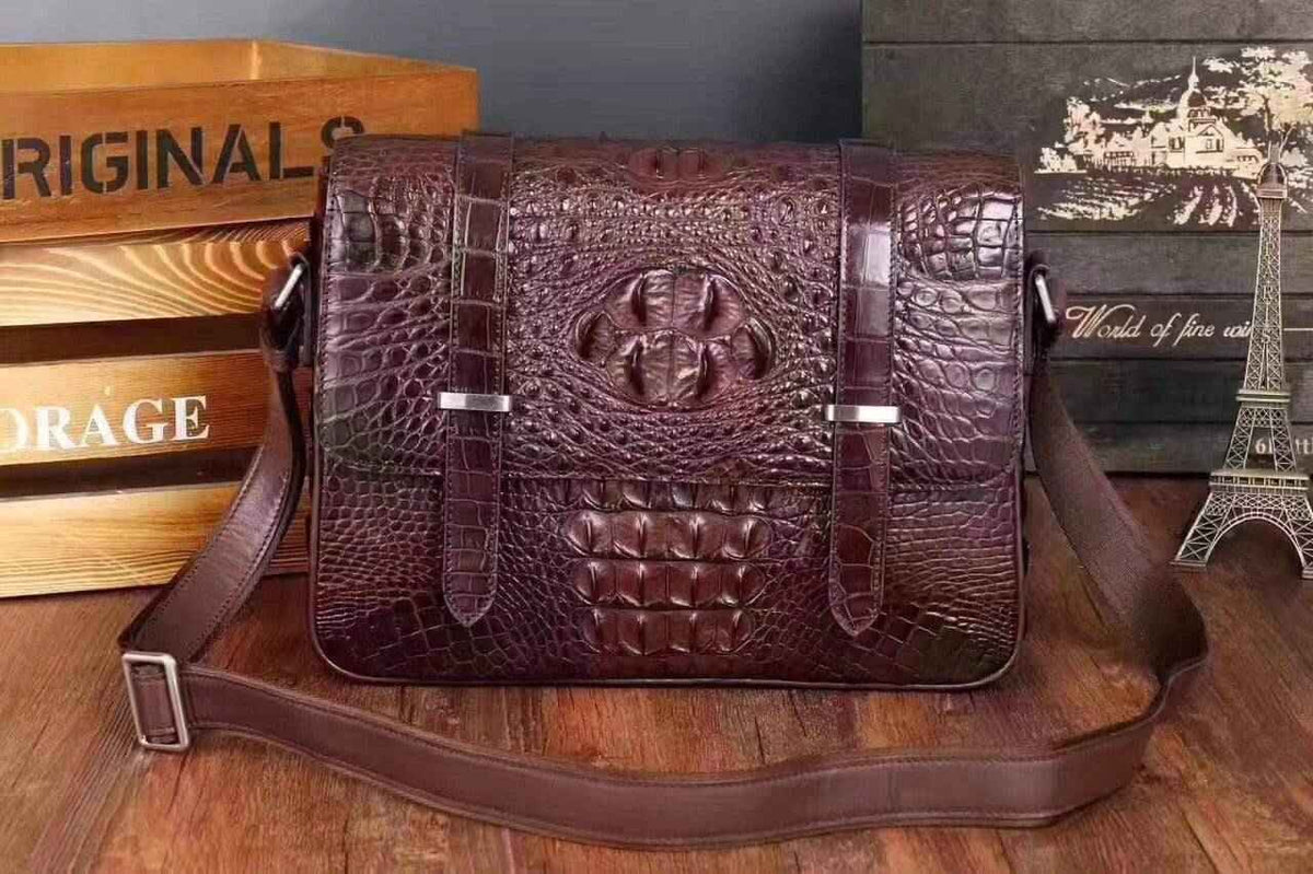 Mens Genuine Crocodile Laptop Bag Messenger Bag Briefcase