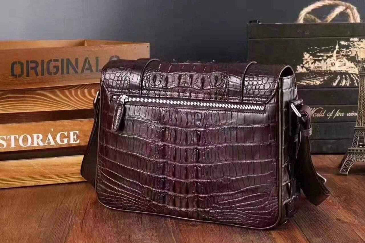 Mens Genuine Crocodile Laptop Bag Messenger Bag Briefcase