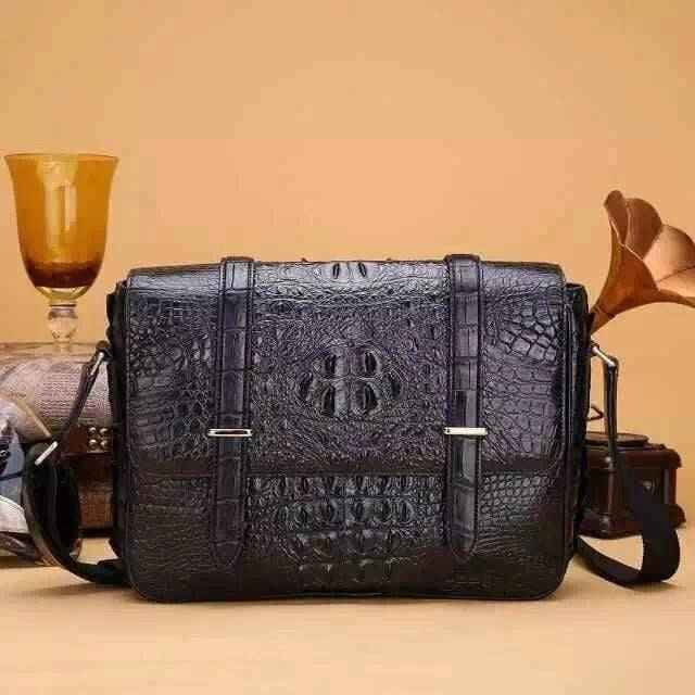 Mens Genuine Crocodile Laptop Bag Messenger Bag Briefcase