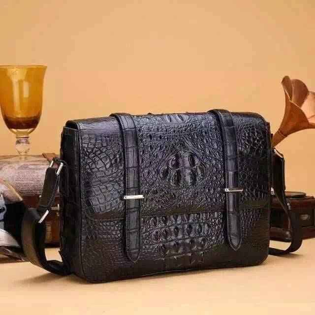 Mens Genuine Crocodile Laptop Bag Messenger Bag Briefcase