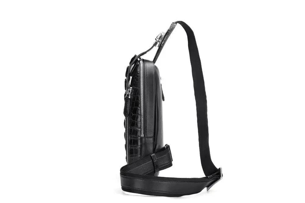 Mens Genuine Crocodile Leather Crossbody Shoulder Bag Casual Sling Chest Bag