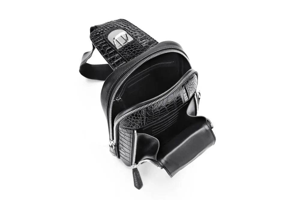 Mens Genuine Crocodile Leather Crossbody Shoulder Bag Casual Sling Chest Bag