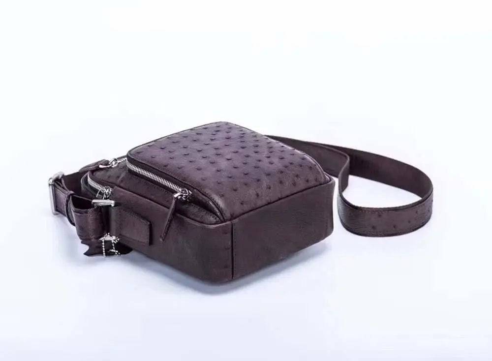 Mens Small Ostrich Leather Crossbody Messenger Shoulder Bags