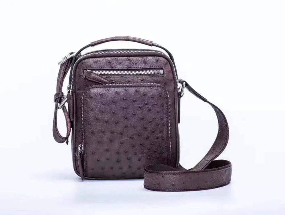 Mens Small Ostrich Leather Crossbody Messenger Shoulder Bags