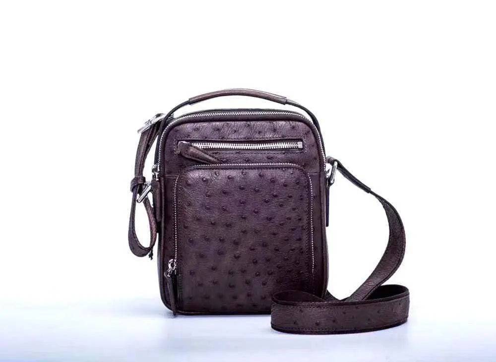 Mens Small Ostrich Leather Crossbody Messenger Shoulder Bags