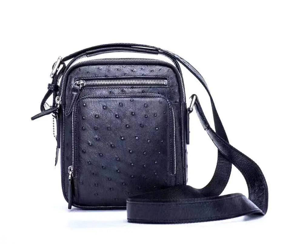 Mens Small Ostrich Leather Crossbody Messenger Shoulder Bags