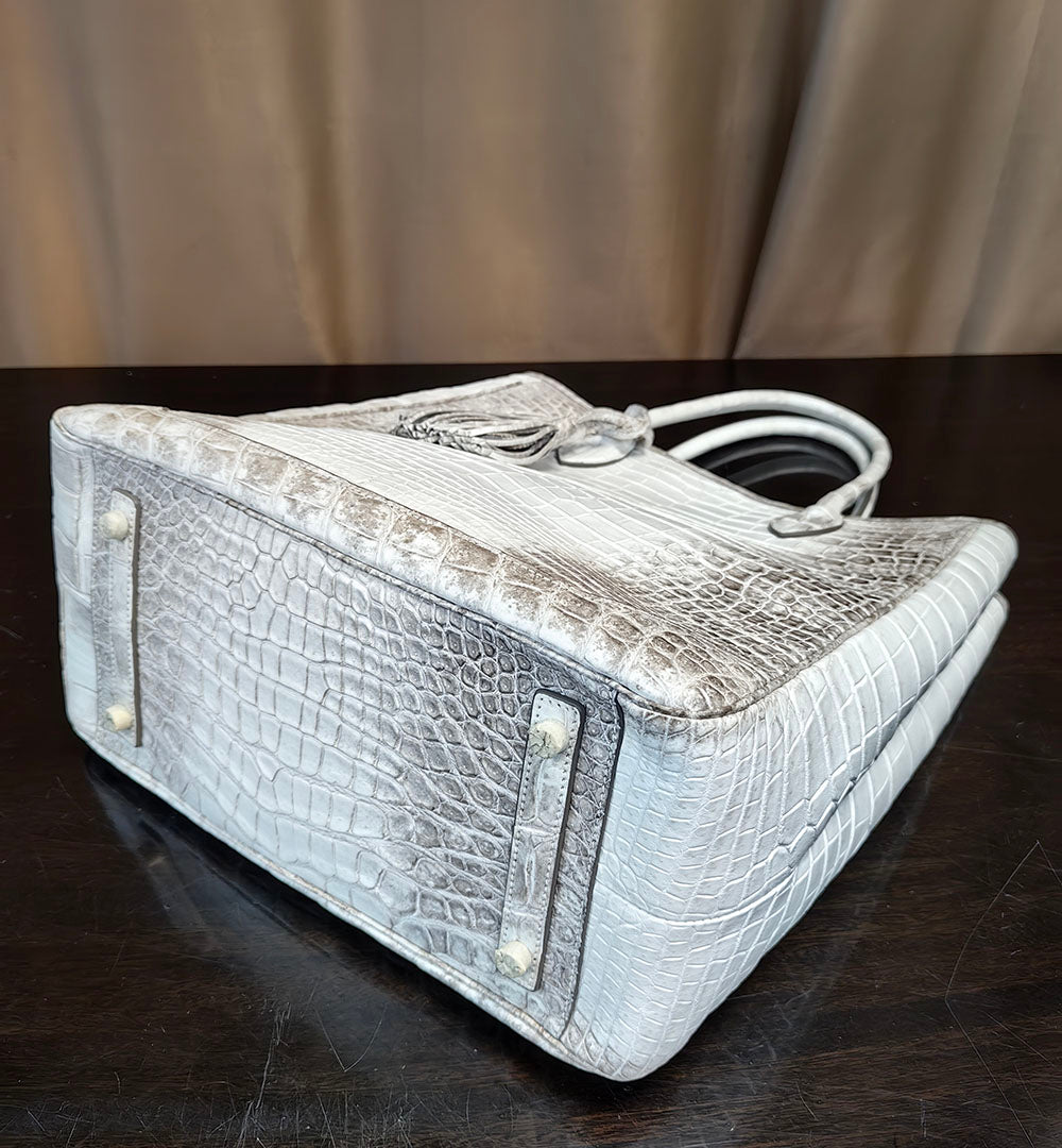 Unisex Large Crocodile Leather Laptop Business Briefcase Shopper Tote Bag Himalaya White
