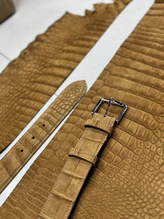 Preorder Nubuck Crocodile Skin Leather Belts Green