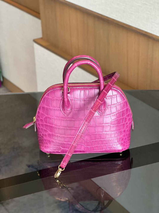 Preorder Womens Genuine Crocodile Skin Leather Cross Body Handle Bag Mini Purple