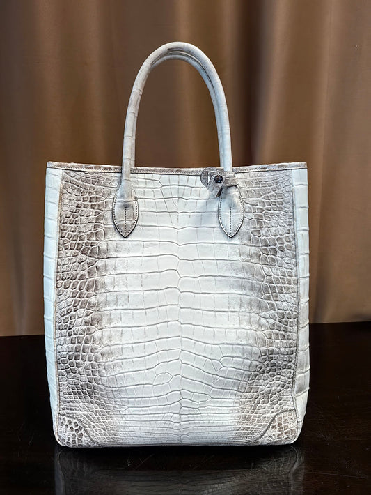 Unisex Large Crocodile Leather Laptop Business Briefcase Shopper Tote Bag Himalaya White