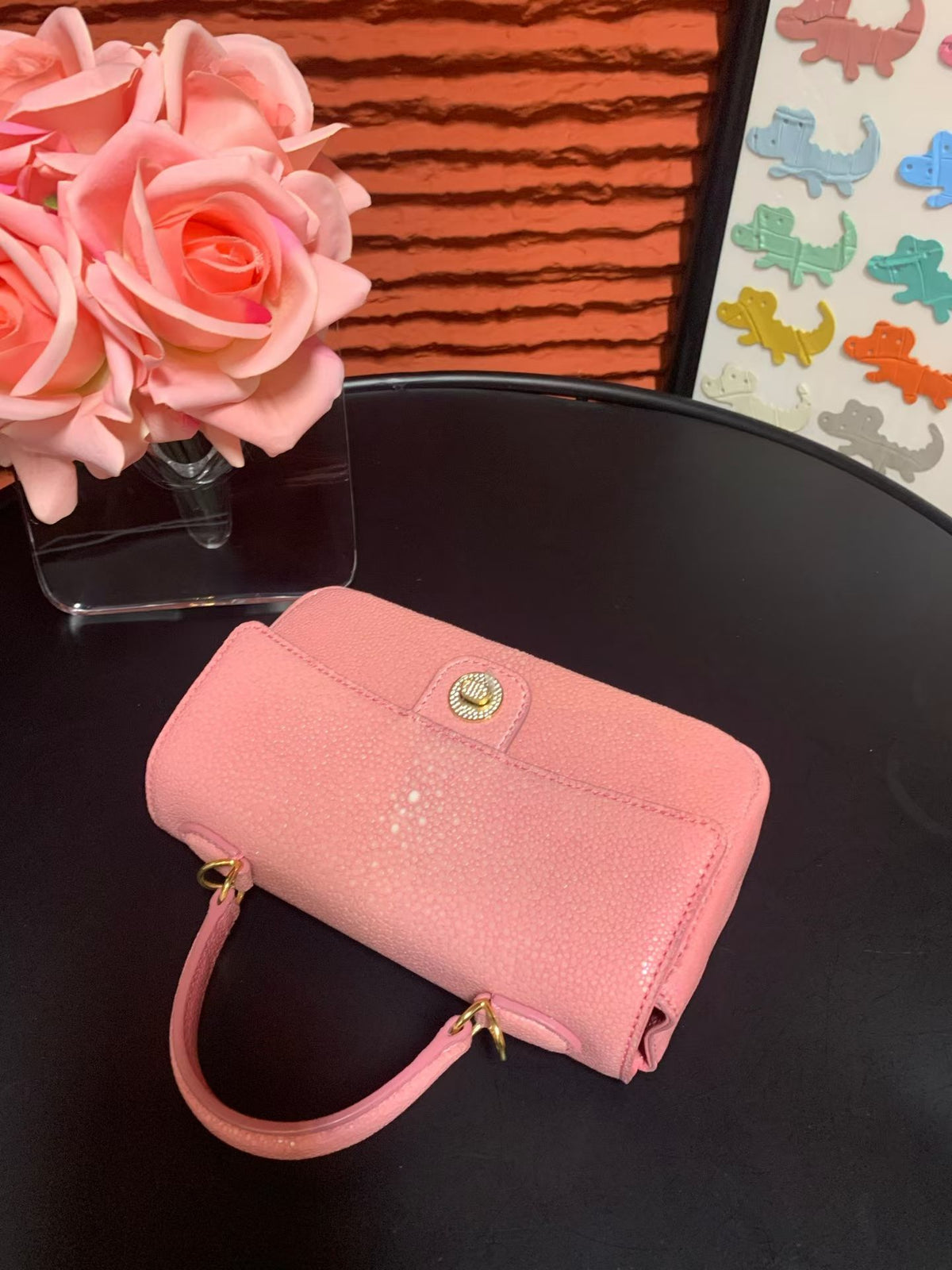 Women's Stingray Skin Leather Top Handle Bag