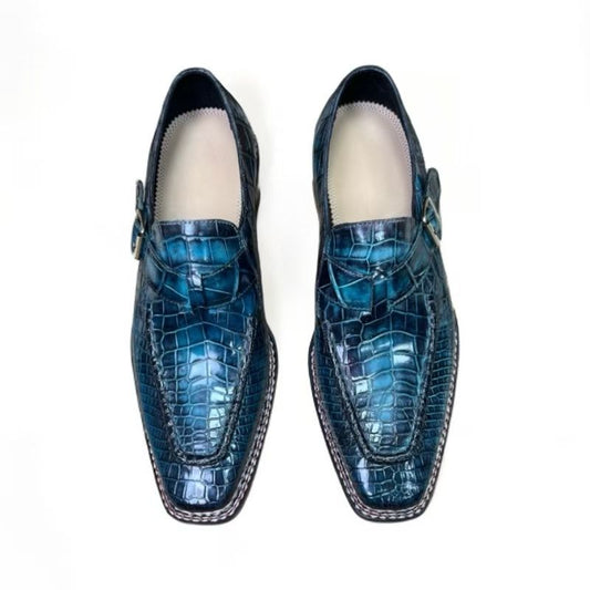 Crocodile Leather Vintage Crocodile Leather Norwegian Sewn Side Buckle Dress Shoes