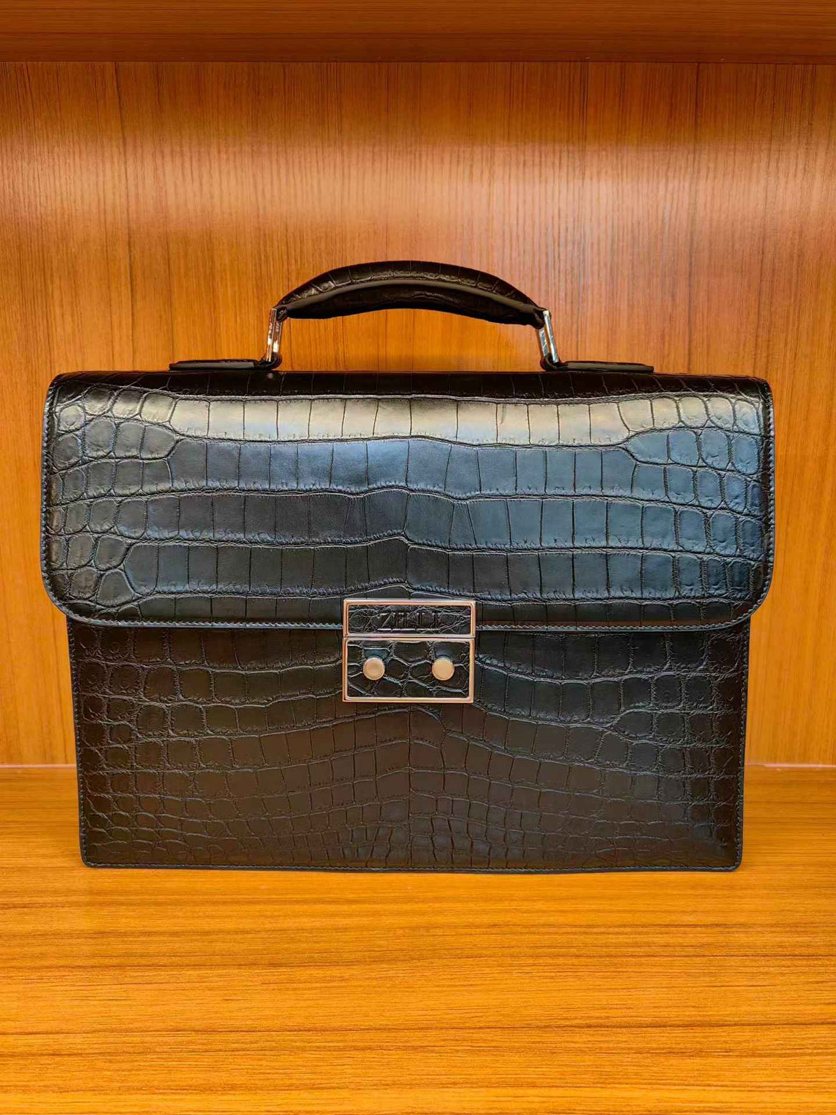 Genuine Crocodile Skin Leather Briefcase Bag Black