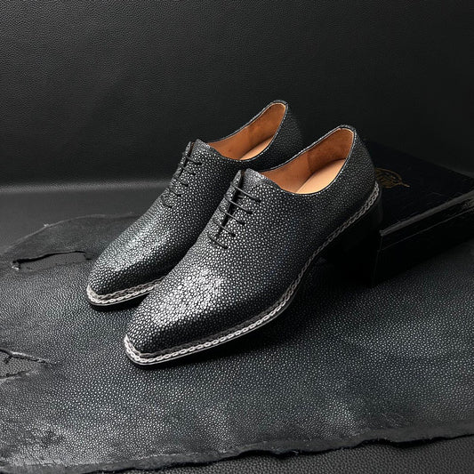 Genuine Pearl Stingray Leather Norwegian Sewn Goodyear Fiddleback Sole Lace Up Dress Shoes