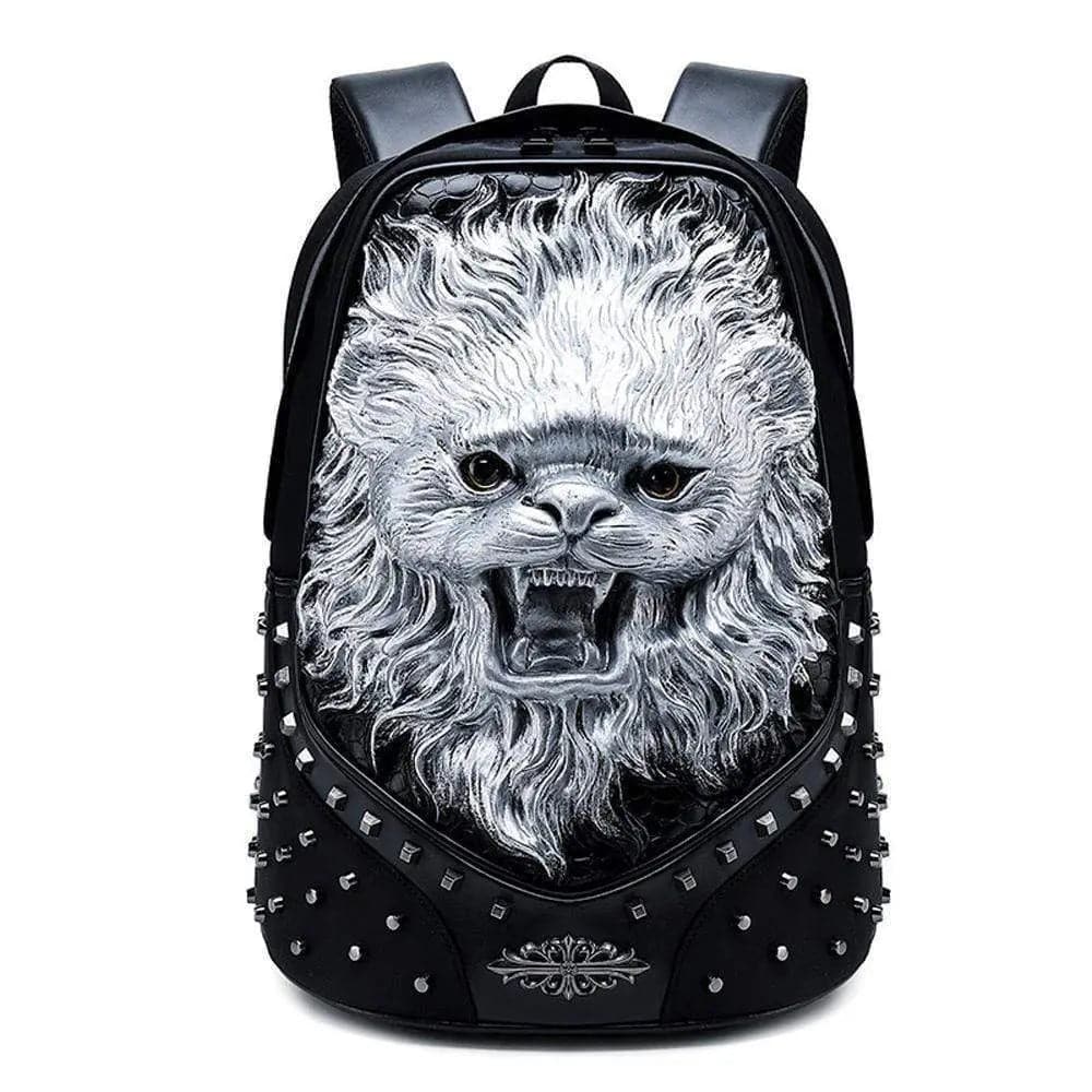 Zaino borchiato 3D unisex con piccolo leone sorridente, fantasia alla moda, zaino trendy