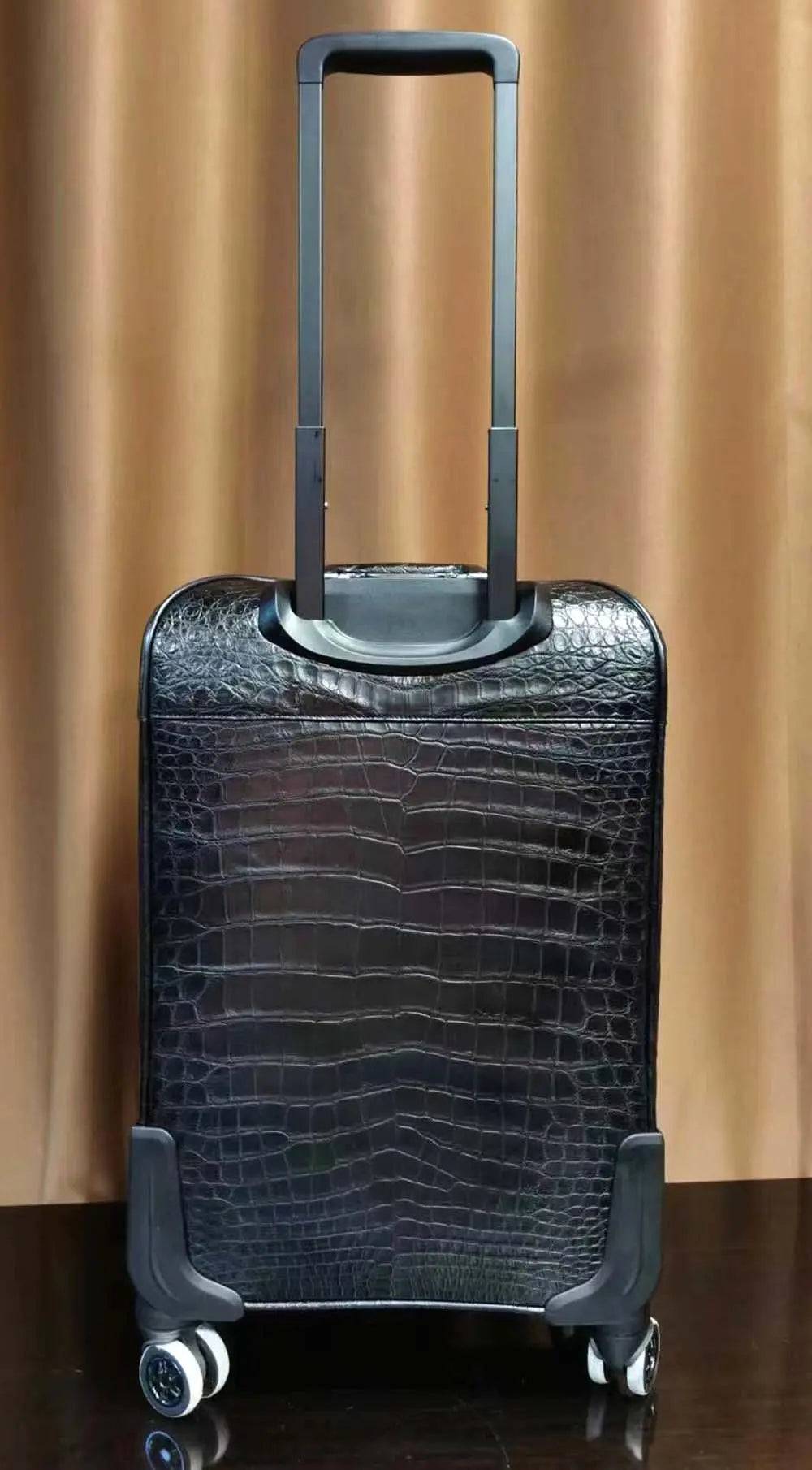 In preordine: valigia trolley da viaggio/weekend in pelle effetto coccodrillo, ruote universali, 20 pollici, nera