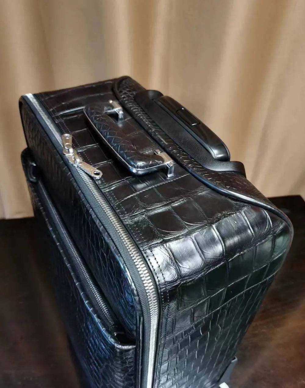 Preordine valigia in pelle effetto coccodrillo / trolley da viaggio e weekend / borsa da viaggio, trolley con ruote universali, 20 pollici, nera