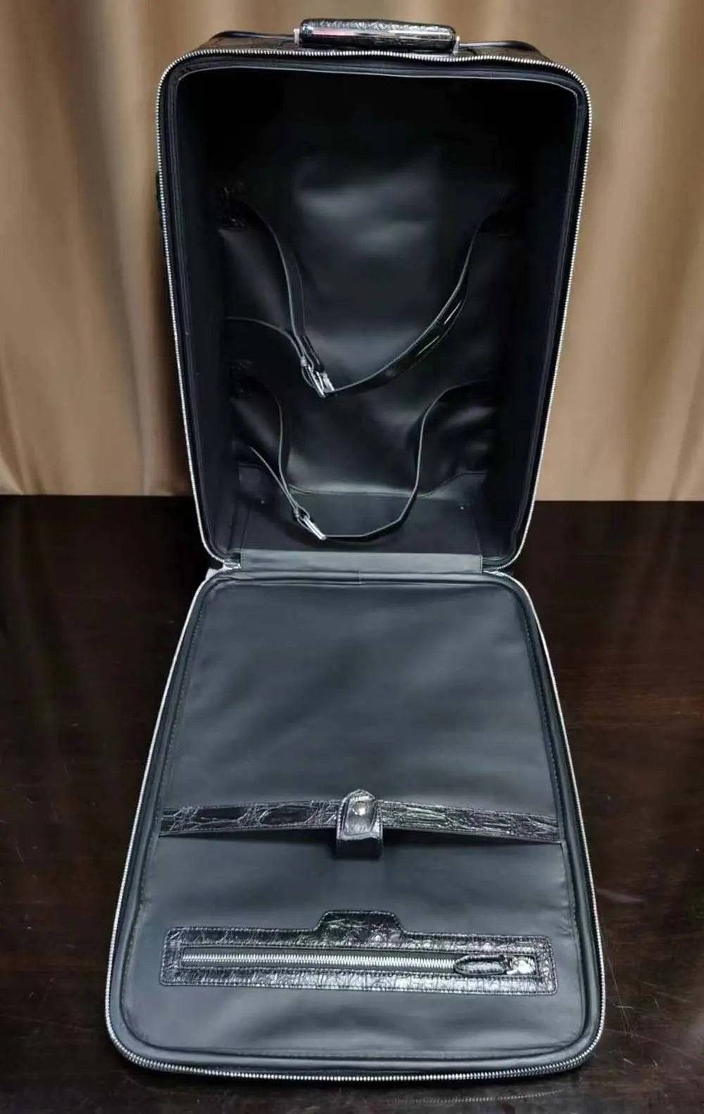 Preordine valigia in pelle stampa coccodrillo / trolley da viaggio weekend / borsa da viaggio, trolley case con ruote universali, 20-Inch, nero