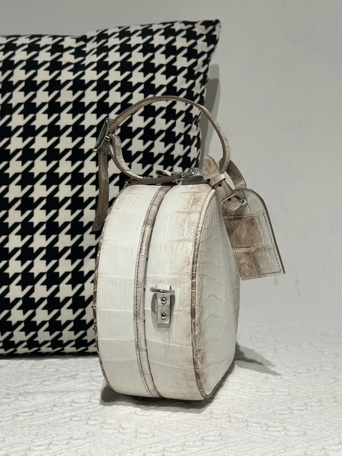 Crocodile Apple Bag , Himalaya White Crocodile Leather Round Circle Apple Bag