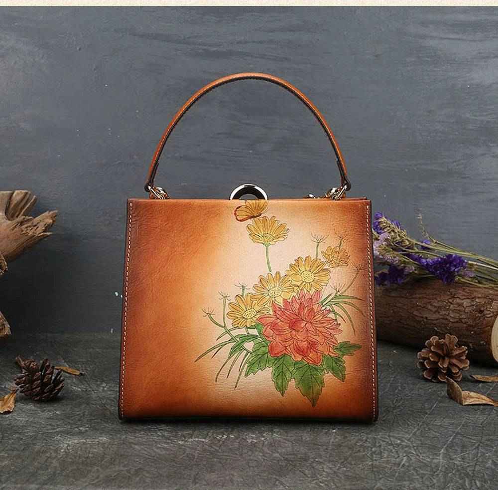 Rossie Viren Women's Vintage Leather Casual Box Shoulder Bag Small Square Bag