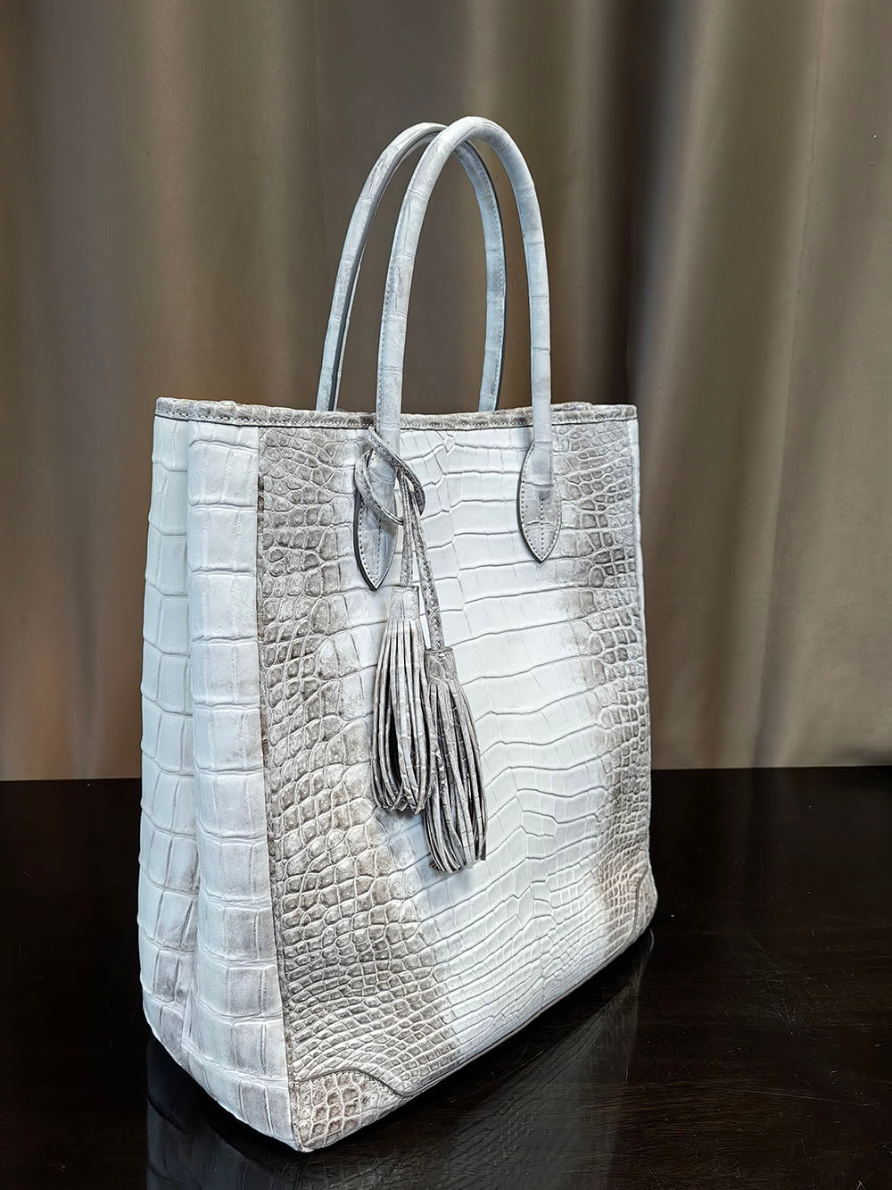 Unisex Large Crocodile Leather Laptop Business Briefcase Shopper Tote Bag Himalaya White