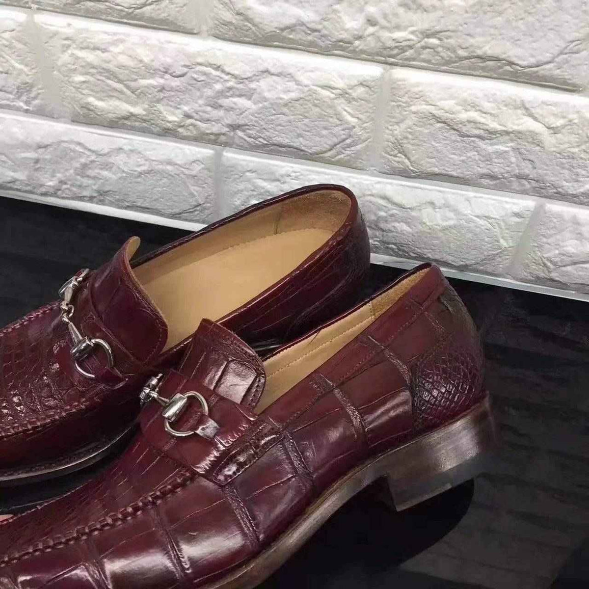 Crocodile Shoes Wine Red Genuine All-Over Crocodile Belly Skin Slip On~ Loafer Shoes for Men